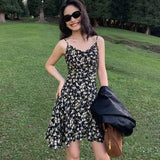 ADVBRIDGE  -  Irregular Floral Mini Dresses V Neck Beach Style Spring Summer Women Dress Korean Fashion Sexy Vestidos Mujer