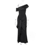 Advbridge 2024 Party Evening Dresses Elegant Black Slash Neck Maxi Dress For Women Fashion Short Sleeve Bodycon Banquet Vestidos Female