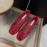 ADVBRIDGE  -  Lacquer Leather Square Toe Red Mary Jane Shoes for Women's 2025 Spring Height Increasing Ballet Cross Buckle Strap Pumps Women