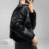 Advbridge Mens Autumn And Winter Elegant British Casual Street Leather Clothing Unisex Short Leather Jacket Jacket Men'S Long-Sleeved Suit