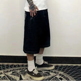 Advbridge Hip Hop Pockets Embroidery Letter Print Jeans Shorts for Men Summer Retro Oversized Wide Leg Denim Knee Lenght Pants