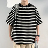 ADVBRIDGE  -  M-XXXXXL Plus Size Men Breathable Striped Plus-Size T-Shirts 2025's Viral Comfort Staple for Inclusive Summer Fashion Clothing