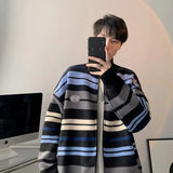 Advbridge Autumn Clothing Men's Light Luxury Knitted Cardigan Sweatercoat Korean Vintage Zipper Striped Long Sleeve Knitwear 2024 New