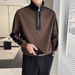 Advbridge Men‘s Wintern outfits New Spring and Autumn Trendy Men's Handsome Simple Half Zipper Stand Up Neck Colored Long Sleeve Loose Casual Sweater Advbridge Men‘s Wintern outfits