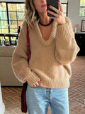 Advbridge Autumn Knit Sweater Pullover Loose Female Casual Patchwork Scoop Neck Striped Long Sleeve Knitwear Women Y2k Top Pullover