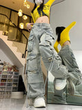 Advbridge American Spice Girl Heavy Industry High Street Multi-Pocket Wide Leg Hip Hop Jeans Y2K High Waist Baggy Straight Pants Tide