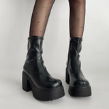 Advbridge Lucyever Gothic Style Chunky Heels Ankle Boots Women Black Platform High Heels Boots Woman Pu Leather Y2K Motorcycle Booties