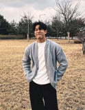 Advbridge Autumn Winter Solid Color Simple Cardigan Coat Hombre Round Neck Zipper Pocket All-match Knitted Top Male Outwear Female Clothes