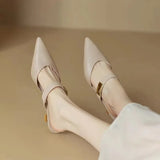 Advbridge Size 35-42 Women Kitten Heels Mules Golden Rivet Pointed Toe Summer Sandals Fashion Beige Ladies Casual Med Heels Shoes