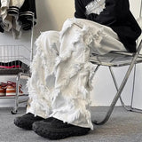 Advbridge Y2K American New Fashion High Street Vibe Destroyed Fringed Jeans Men And Women Vintage Harajuku Wide Leg Micro-trumpet Slacks