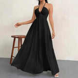 ADVBRIDGE  -  Sexy Halter Maxi Dress Women Party Summer New Backless Sleeveless A-LINE Dresses Slim Simple Fashion Casual Beach Elegant Dress