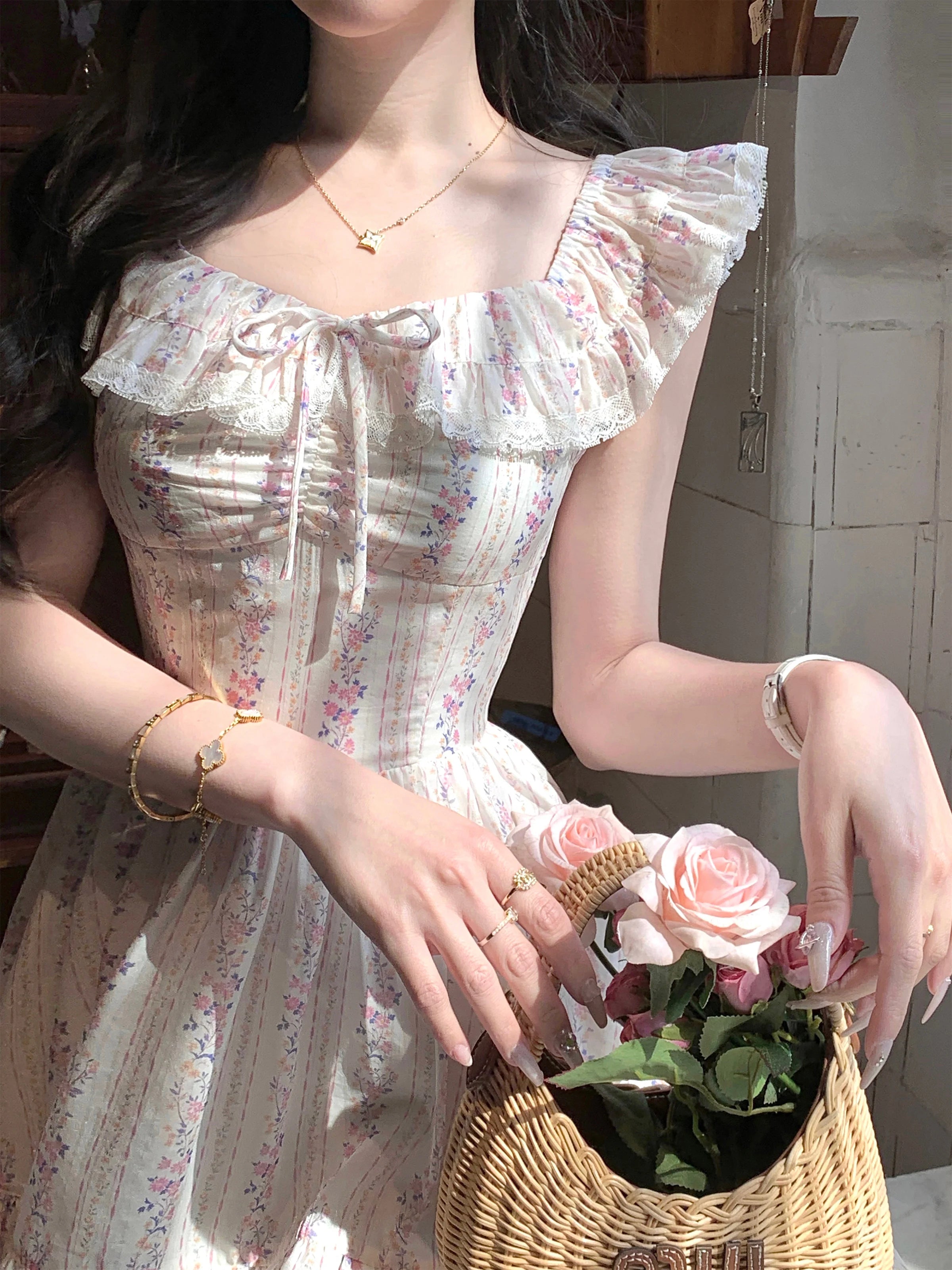 Advbridge French Romantic Fashion Sweet Purple Flower Flying Sleeves Dress Women's Summer Elegant Holiday Party Ruffles Fairy Mini Dresses