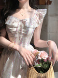 Advbridge French Romantic Fashion Sweet Purple Flower Flying Sleeves Dress Women's Summer Elegant Holiday Party Ruffles Fairy Mini Dresses