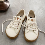 ADVBRIDGE  -  Girls white Light brown SneakersDesigner Canvas Shoes Women Low Top Sneakers Wide Toe Lace Up Trainers Shoes  Comfortable