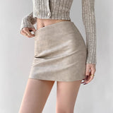 Advbridge PU Leather Skirt For Women High Waist Crocodile Pattern Black Office Lady Club Sexy Bodycon Mini A-line Skirts