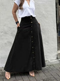 ADVBRIDGE  -  Elegant French High Street Long Skirt Y2k Aesthetic Front Single Breasted Design A-line Temperament Jupe New Harajuku Punk Skirt