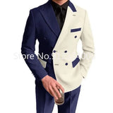 Advbridge Elegant Black White Men Suit Slim Fit Peak Lapel Double Breasted 2 Piece Formal Groom Wedding Tuxedos Blazer+Pants Costume Homme