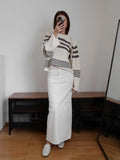 Advbridge -  Striped Casual Knitwear Top Female Loose Autumn High Waist Contrast Knit Sweater Slim Patchwork Streetwear Pullover