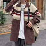 Advbridge Men's Jacquard Patchwork Knit Zipper Cardigan Sweater Korean Popular Retro Long Sleeve Streetwear Stylish Leisure Knitwear S-2XL