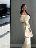 Advbridge 2024 Fashion Off Shoulder Maxi Knitted Dress Women's Elegant White Long Sleeved Skinny Robe Female Chic Autumn New Party Dresses