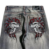 Advbridge Y2K Fashion New Hiphop Skull Graphic Embroidery Blue Retro Jeans Streetwear Men And Women Popular Harajuku Gothic Wide-leg Pants