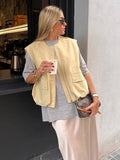 Advbridge Padded Beige Waistcoat Folds Winter Sleeveless Vest Coat Turtleneck Pockets Zipper Autumn Thick Warm Parka Jacket
