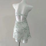 ADVBRIDGE  -  Sexy Pajamas Women's Sleepwear Lace Embroidered Embossed Flower Suspender Night Dress with Panty Set French Backless Nightgowns