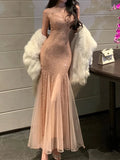 Advbridge Sexy Women Sequin Bodycon Mermaid Dress Sleeveless Slim Mesh Patchwork Party Prom Evening Vestidos Female New Spring Clothes