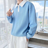 Advbridge Spring and Autumn Minimalist Fashion Color Blocking Polo Collar Waffle Long Sleeved Casual Loose Oversized Versatile Hoodie
