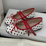 ADVBRIDGE  -  Retro Red Polka Dot Mary Jane Shoes Women Fashion Narrow Band Buckle Bowknot Flat Sandals Women Comfortable Elegant Casual Shoes