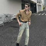 Advbridge Men‘s Wintern outfits Spring Autumn Square Collar Simple Splicing Sun Protection Shirt Men's Handsome Loose Casual High Street Shirts Outerwear Tops Advbridge Men‘s Wintern outfits