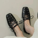 ADVBRIDGE  -  Fashionable Women's Ballet Flat Shoes Spring Summer New Arrival Casual Lace-Up round Toe Leather Interior Rubber Sole Shoes