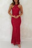 ADVBRIDGE  -  Party Dresses For Women Sexy Sequin Night Robe Off Shoulder Sleeveless Bodycon Evening Maxi Dress Clothing New Year Dress