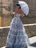 Advbridge Summer Fashion Floral Printed Dress Woman Strap Off-Shoulder Sundress Elegant Party Vestidos Holiday Beach Dresses Oversized