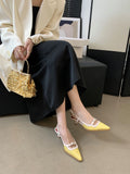 Advbridge Fashion Women Sandals Round Toe Summer Dress Shoes Thin Mid Heels Back Strap Patent Leather Belt Buckle Slides Mules Shoes 35-39