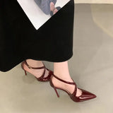 ADVBRIDGE  -  White Stiletto High Heels 11cm Black Pumps Woman Shoes Classy Pointed Toe Dress Shoes Belt Cross Burgundy Heels Talon Femme