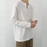 Advbridge Men Clothing Casual Spring Summer Long Sleeve Top Shirt New Fashion Men's Pullover 2024 Harajuku Button O-Neck Basic Tee T-shirt