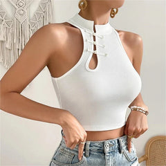 Advbridge-New Hollow Out Knitted Cross Halter Tops Y2k Camisole Women Spring Casual Summer Solid Tank Tops Sleeveless Sexy Crop Tops White