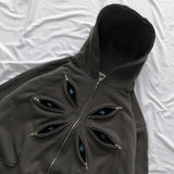 ADVBRIDGE  -  New Y2K Harajuku Retro Hoodie Men and Women Rock Hip Hood Eyes Patchwork Zipper Hood Fashion Street Clothing Casual Jacket Tops
