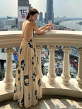 Advbridge French Niche Design Dresses V-neck Print Sexy Backless Holiday Dress Vestidos Loose Slimming Temperament Long Skirt