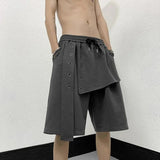 Advbridge Summer Fake Two Piece Design Shorts Men Fashion Streamer Overalls Hip Hop Sports Elastic Waist Casual Pants Loose Wide-leg Pants