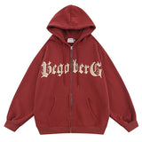 Advbridge Men's Hip Hop Vintage Hooded Sweatshirt Y2K Streetwear Creative Letter Print Hoodie Cardigan Harajuku Couple Zipper Jacket Coats