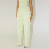 Advbridge Square Collar Solid Women Shirt Pant Set Wide Leg High Waist Lady Trousers Suit 2025 Casual Tight Halter Sleeveless Tank Outfits