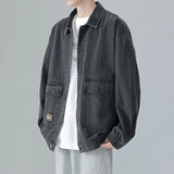 Advbridge Men's Denim Jacket Loose Fit Casual Style Vintage Fashion Trendy Workwear Spring Autumn American Style Lapel Top For Men