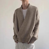 Advbridge American High Street Fashion Solid Color Sweater Jacket Autumn And Winter Irregular Oblique Button V-Neck Cardigan Sweater Men