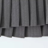 Advbridge Vintage Y2k Striped Pleated Skirt Women Sexy Preppy Style Low Waist Button Slim A-line Micro Mini Skirt Streetwear