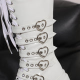 Advbridge Women‘s Thick Bottom Motorcycle Boots Women Punk Knee High Boots Autumn Winter Patent Woman Lace-up Casual Boots Red Size 34-44