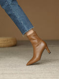 Advbridge Women's genuine leather 7cm thin high heel pointed toe side zip autumn ankle boots elegant ladies slim short boots shoes women