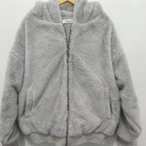Advbridge Womens Cotton Jacket Solid Color Letters Imitation Mink Velvet Zipper Hoodie Autumn and Winter Couple Style Cotton Cardigan