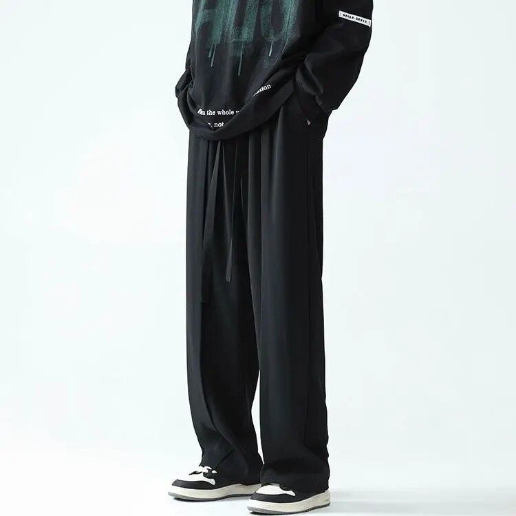 Advbridge Autumn Summer Spring Casual Soft Solid Men's Cool Boys Waist Loose Suit Wide Leg Pants Sagging AllSeason Versatile Drawstring